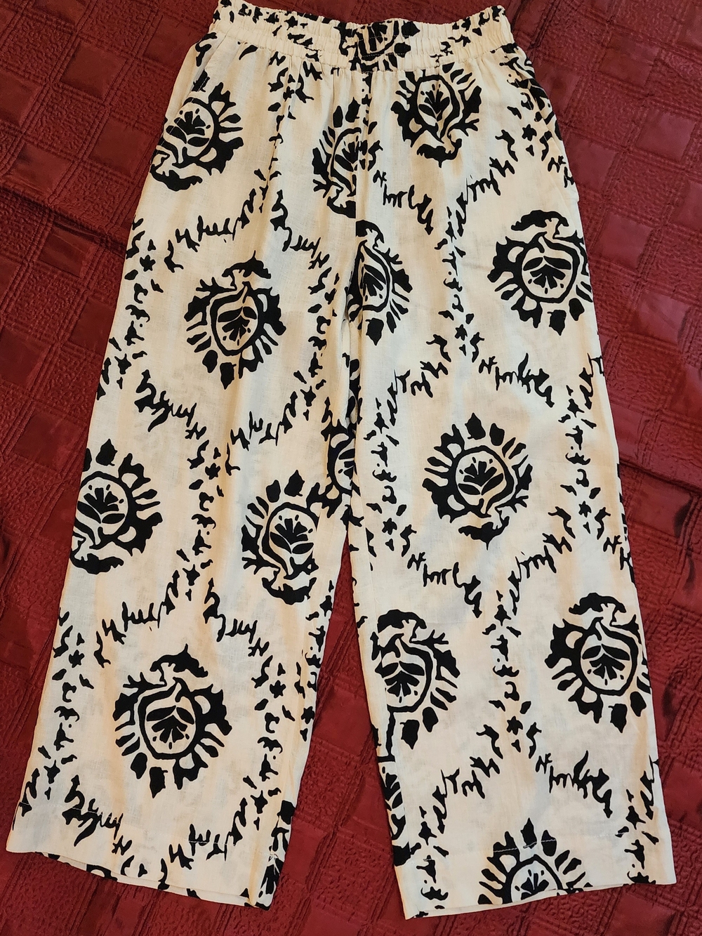 Christian Siriano Black and Cream Patterned Pants